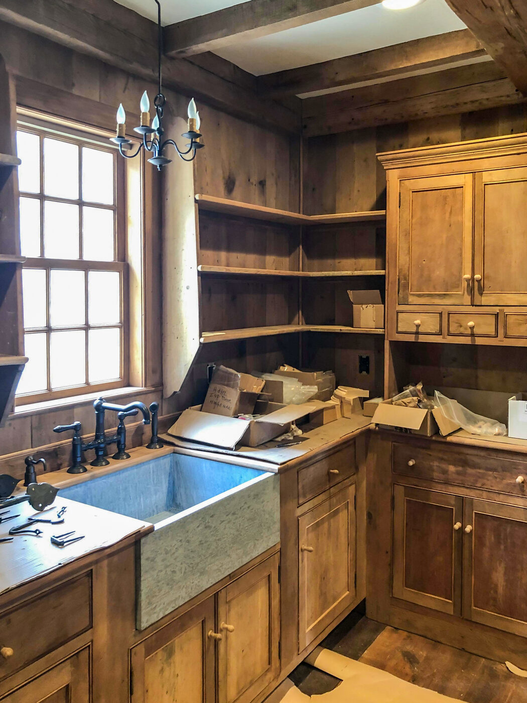 Pantry base cabinets, antique stain, full width