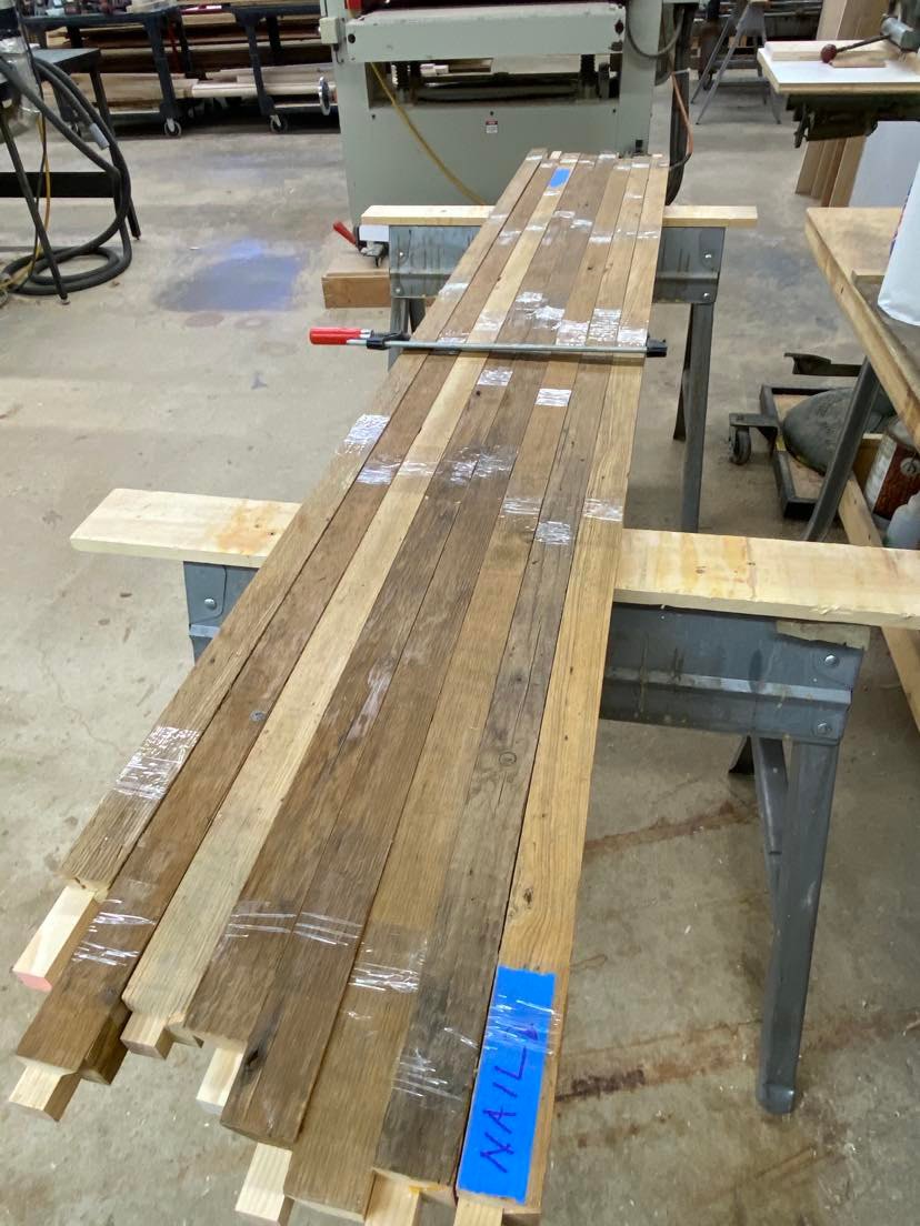 Wide flat-sawn boards in shop