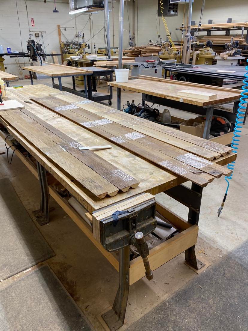 Arched cupboard door detail, raw pine