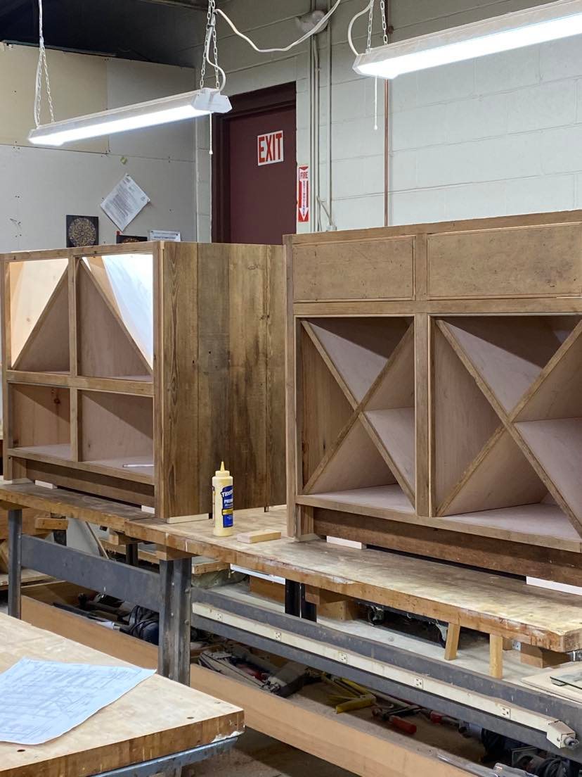 Interior of arched cupboard, shelf detail